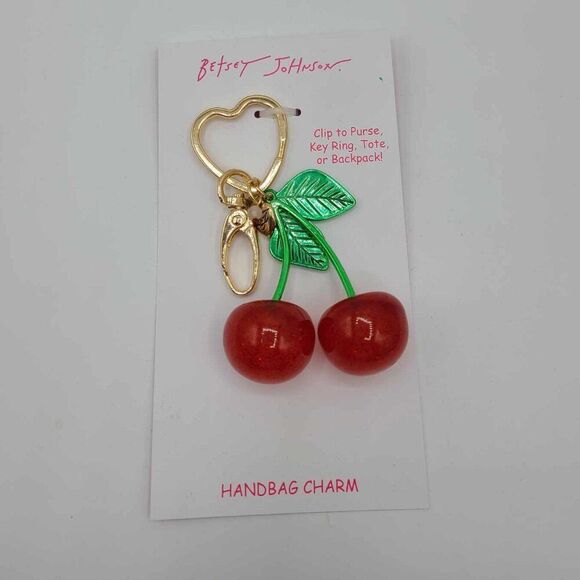 Betsey Johnson Cherries Key Ring Hand Bag Charm NWT!  NEW! - Picture 2 of 6